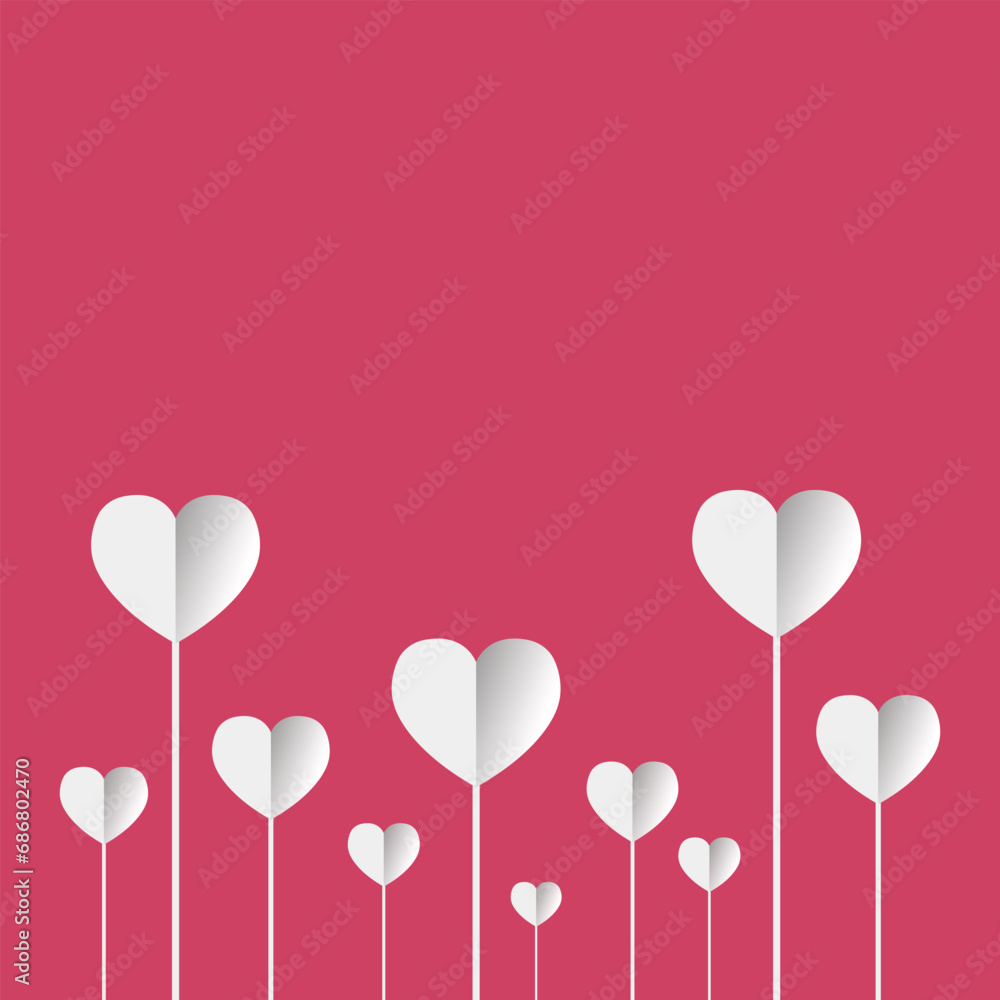 Illustration of love and valentine day with heart baloon, gift and clouds. Paper cut style. Vector illustration