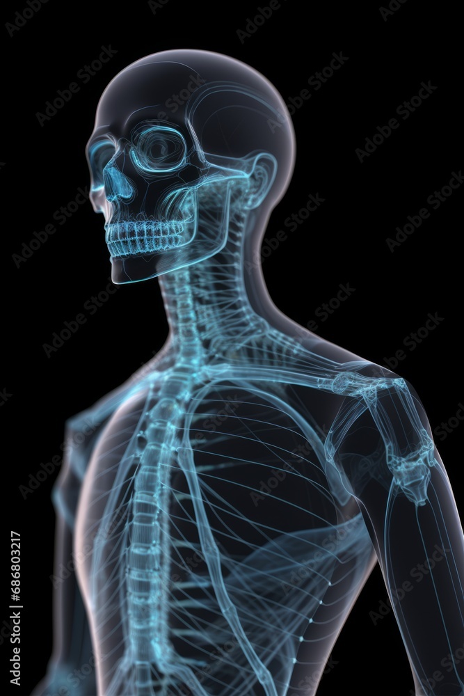 Anatomical illustration of a human skeleton with nerves, muscles, and blood circulatory system. Skeletal, nervous, and cardiovascular systems in the human body. Anatomical illustration of a human skeleton with nerves, muscles, and blood circulatory system. Skeletal, nervous, and cardiovascular systems in the human body.