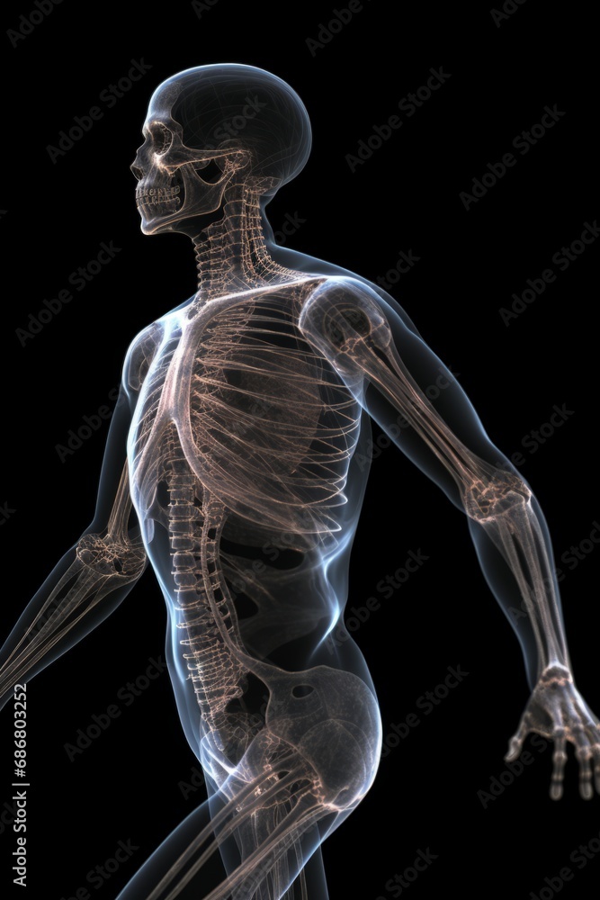 Anatomical illustration of a human skeleton with nerves, muscles, and blood circulatory system. Skeletal, nervous, and cardiovascular systems in the human body. Anatomical illustration of a human skeleton with nerves, muscles, and blood circulatory system. Skeletal, nervous, and cardiovascular systems in the human body.