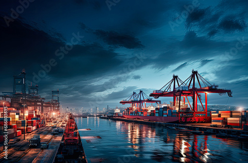 background, logistic, shipping, transportation, cargo, trade, transport, export, import, commerce. the most global shipping operations ship boat cargo container and crane on ocean background.