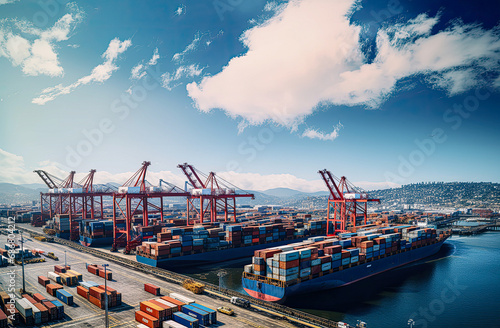 background, logistic, shipping, transportation, cargo, trade, transport, export, import, commerce. the most global shipping operations ship boat cargo container and crane on ocean background.