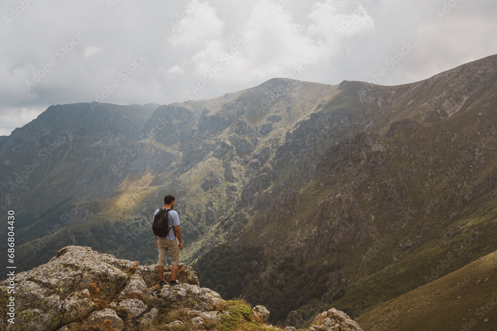 Bulgaria, Balkans, hiker on viewpoint