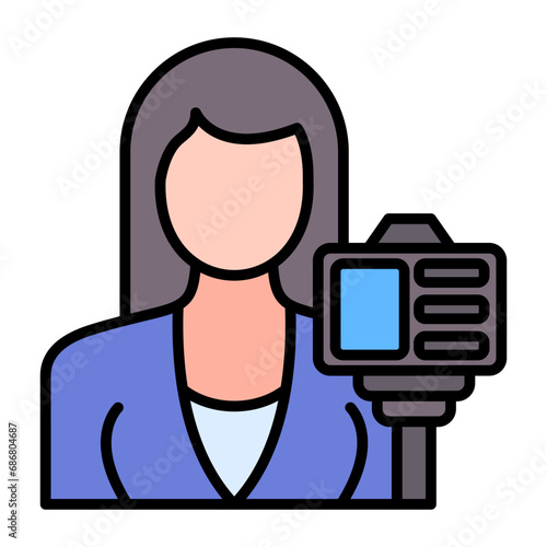 Female Vlogger Flat Multicolor Icon