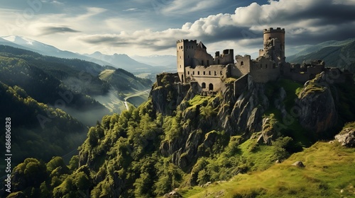 A castle that dates back to the past located in the mountains