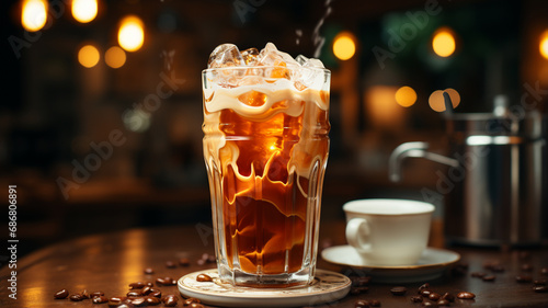 iced coffee with ice in glass