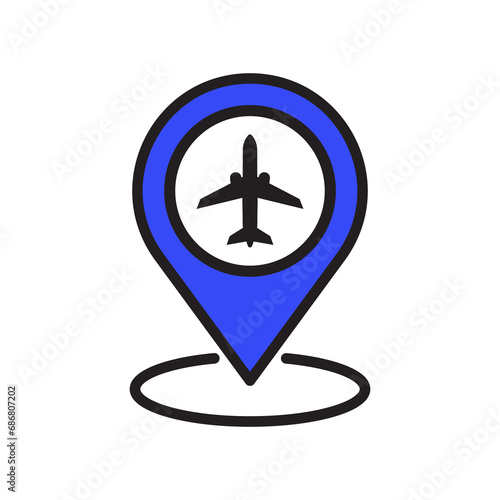 Free Download Airplane in location pin symbol. Plane, aircraft icon or sign concept. Placeholder and flight icon. Airport location icon - GFXLoad