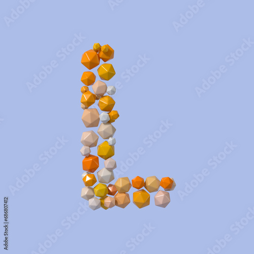 Multicolored Particle Sphere Style Alphabet  L  with Isolated on White Background. 3d Rendering