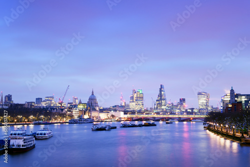 UK, London, skyline with River Thames at dawn photo