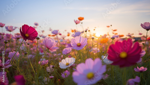 Vibrant Wildflowers on Picturesque Meadow Scene  a Symphony of Colors and Nature s Beauty. A Flourishing Landscape Capturing the Essence of Tranquility and the Cycle of Renewal in the Great Outdoors