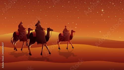 Biblical motion graphic series, three wise men, journey to Bethlehem photo