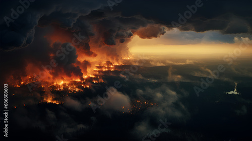 Aerial photography of a large forest fire  concept of natural disasters occurring on Earth.
