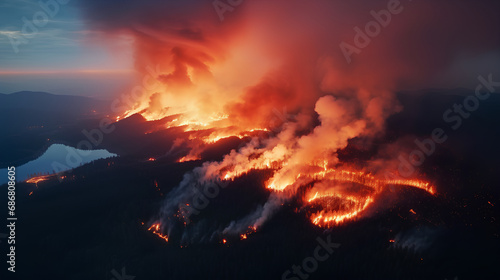 Aerial photography of a large forest fire, concept of natural disasters occurring on Earth. © Stock Photo For You