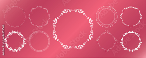 素材_フレームのセット_春をイメージしたピンクの飾り枠。シンプルで高級感のある囲みのデザイン。字無