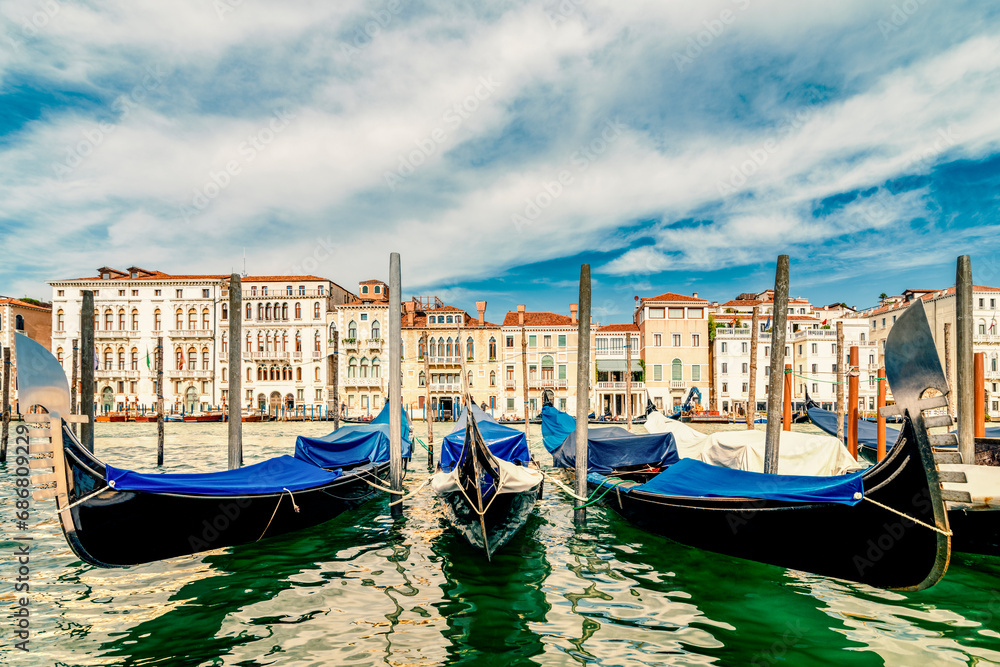 Italy, Venice, gondolas on Canale Grande
