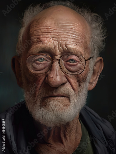 portrait of an old man with damage around his eyes, generative ai  © vvalentine