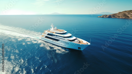 Aerial photography of a beautiful yacht in the sea, marine tourism concept. photo
