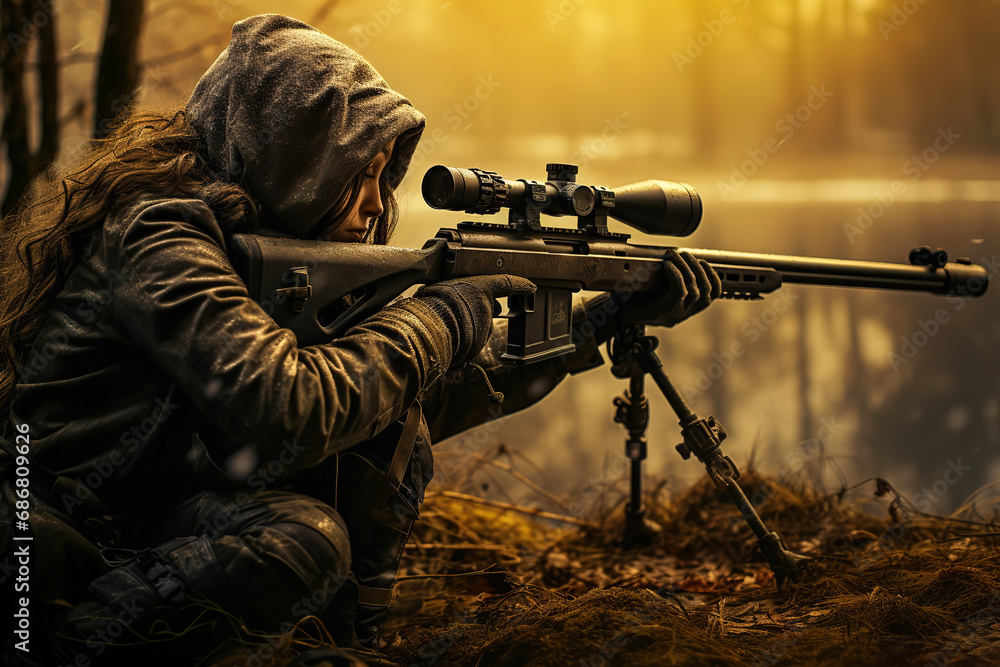 Fototapeta premium sniper takes aim, generative ai