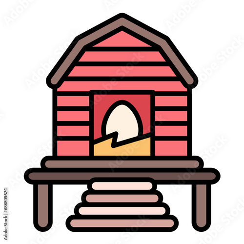 Chicken Coop Flat Multicolor Icon