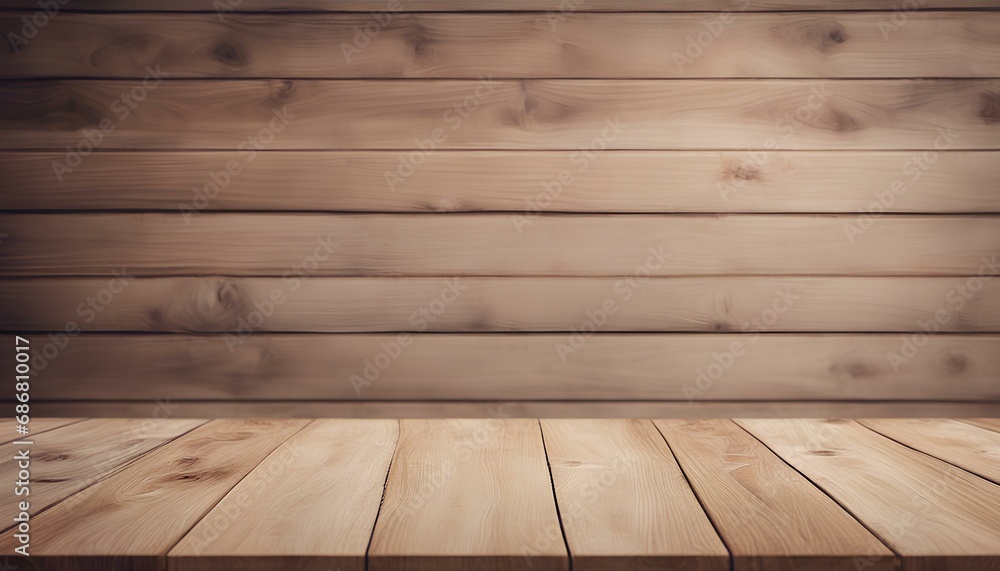 Naklejka premium Empty Wooden Table on Blurred Background