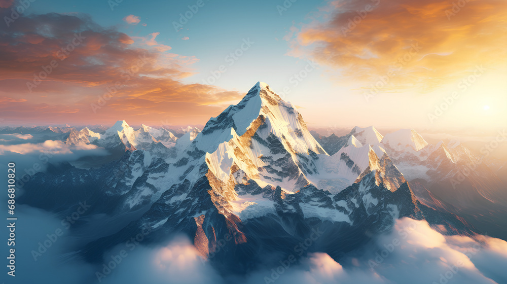 Beautiful Mount Everest, highest peak concept in the world.