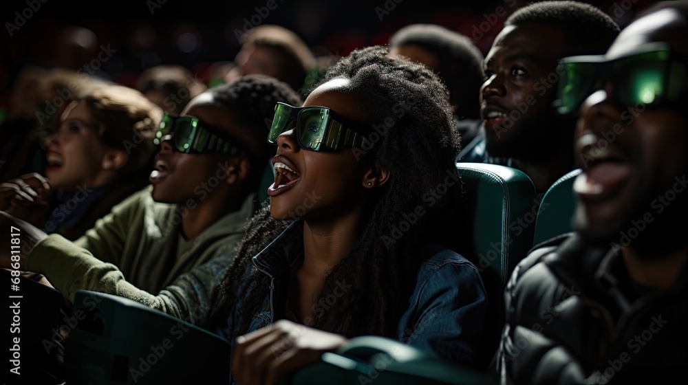 People at the cinema, watching a movie with 3D glasses. People at the cinema, watching a movie with 3D glasses.