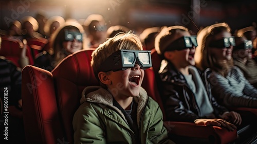 Children watching a 3D movie on the cinema.