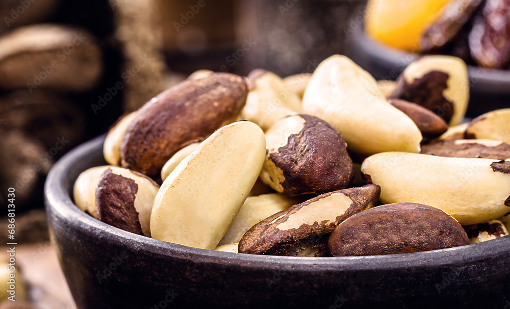 Brazil nuts, or Bolivian nuts, typical of the Amazon rainforest, exotic culinary ingredient Brazil nuts, or Bolivian nuts, typical of the Amazon rainforest, exotic culinary ingredient