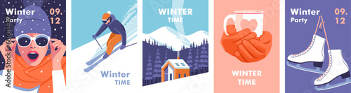 Winter time. Concept of vacation, party and travel. Vector illustrations for mobile and web graphics.
