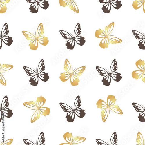 Vector seamless pattern with golden and brown doodle butterflies on the transparent background © Olga Drozdova