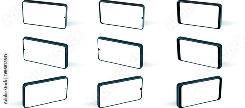 Horizontal rotation iphone angle mockup. Smart phone mobile interface. Cellphone modern perspective screen on android device. Side view template for ui demonstration.