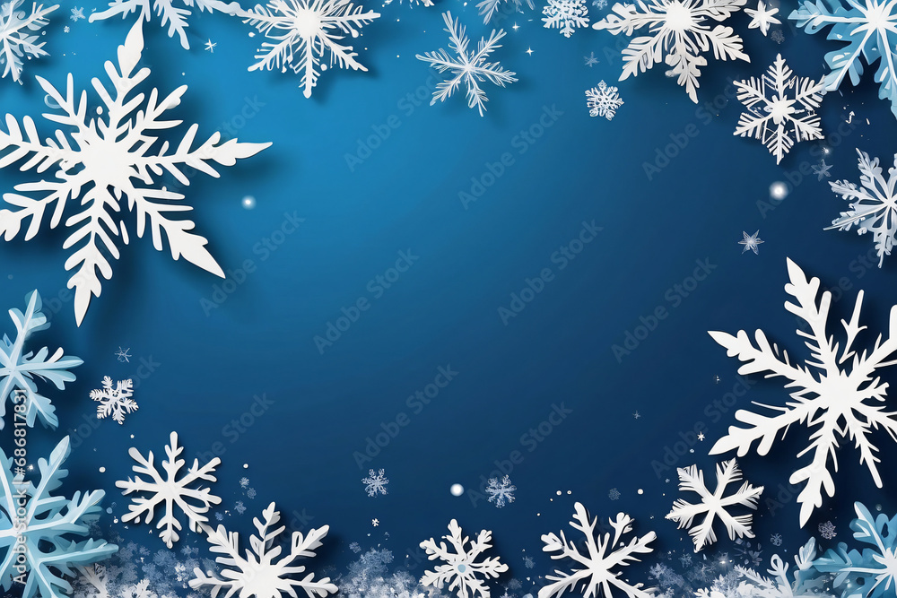 Christmas banner with snow on blue background with copy space. Winter border vector illustration with snowflakes. Christmas banner with snow on blue background with copy space. Winter border vector illustration with snowflakes.