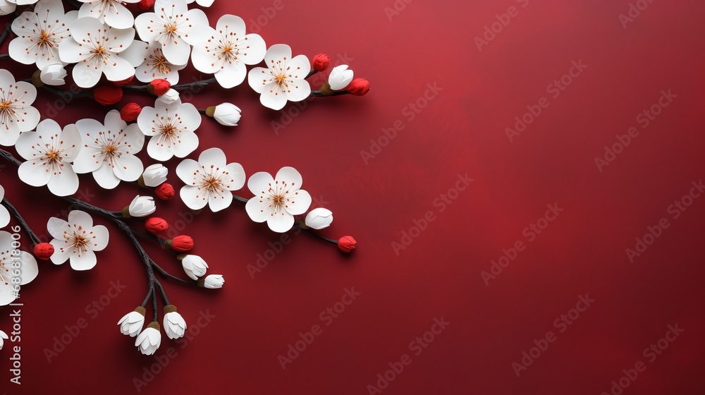 The chinese lunar new year background features white plum flowers and festive decorations, while the inside picture shows the word 'blessing'. The chinese lunar new year background features white plum flowers and festive decorations, while the inside picture shows the word 'blessing'.