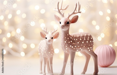 Christmas 3d decorative composition with lights and deer © Viktoriia