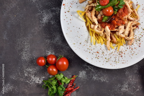 Chicken dinner and various appetizers