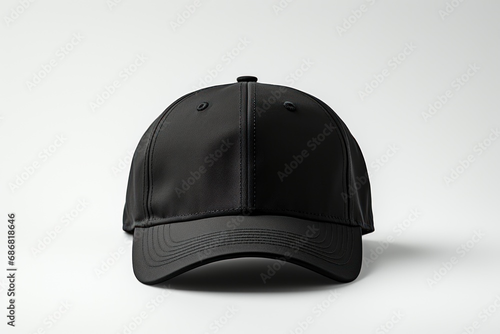 Black cap headwear accessory on front view mockup, generative ai Black cap headwear accessory on front view mockup, generative ai