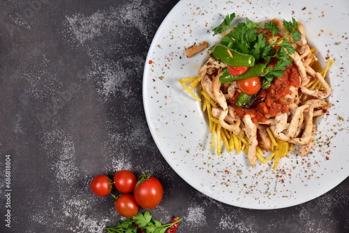 Chicken dinner and various appetizers