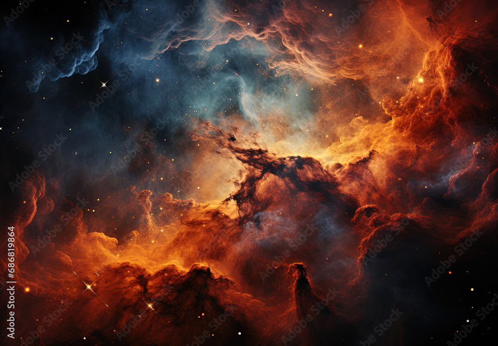 Celestial Whispers: Red Smoke Nebula Painting Enchanting Strokes Across the Cosmic Canvas - Generative AI