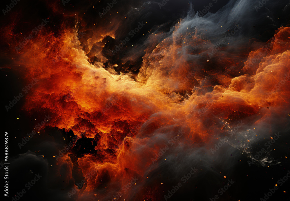Mystic Cosmos: Red Smoke Nebula Creating a Mesmerizing Space Background - Generative AI