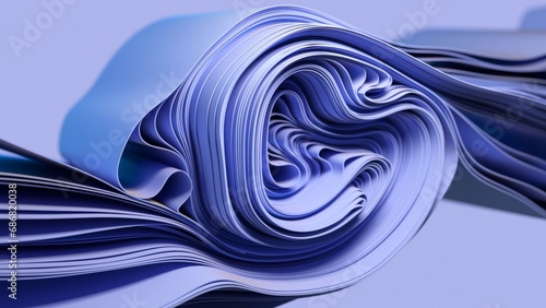 Elegant blue abstract 3D swirl wave in minimalistic style with ultramarine hues. 3D illustration.