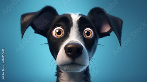 With a whimsical tilt of its head, a pet dog is set against a monochrome background, highlighting its expressive eyes and shiny coat.