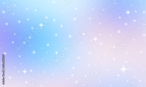 Glittering gradient background with hologram effect and magic lights. Holographic abstract fantasy backdrop with fairy sparkles, gold stars and festive