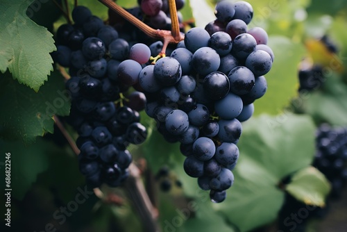 cluster of dark grapes. ripe grapes waiting to be harvested  fresh cluster with dew. generative AI