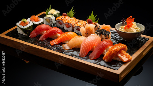 sushi on black background