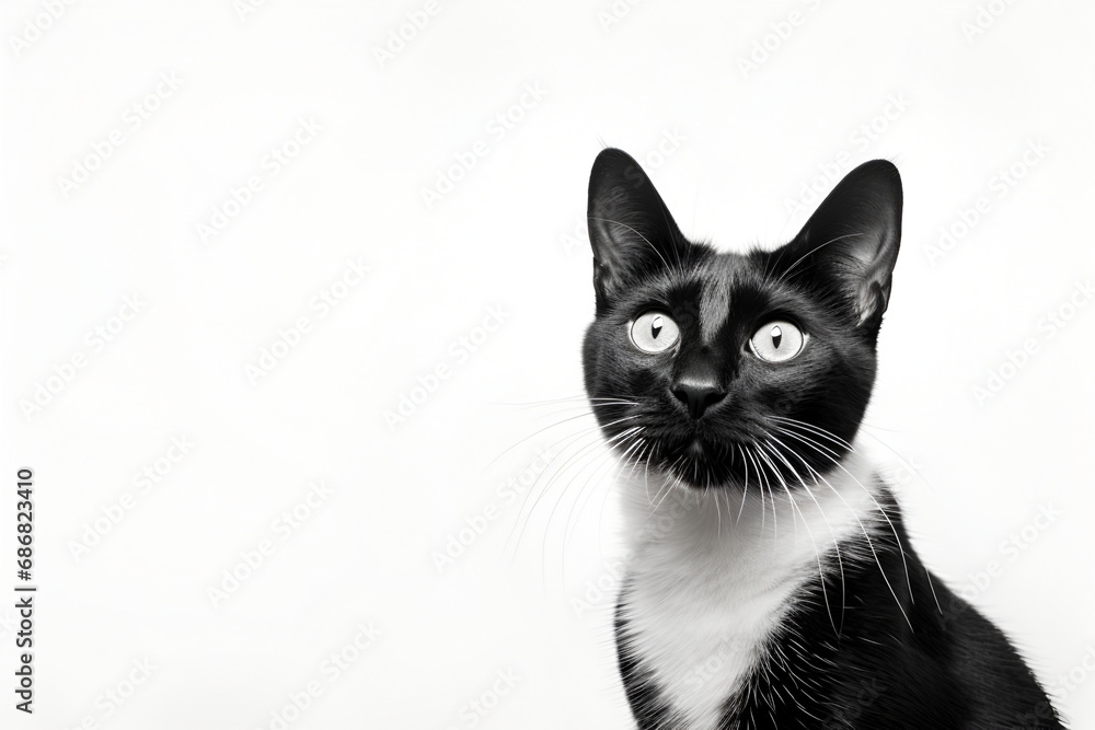 Black and white cat on white background generated AI Black and white cat on white background generated AI