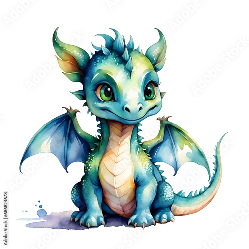 Dragon illustration, white Background, Green Dragon, colorfull Dragon