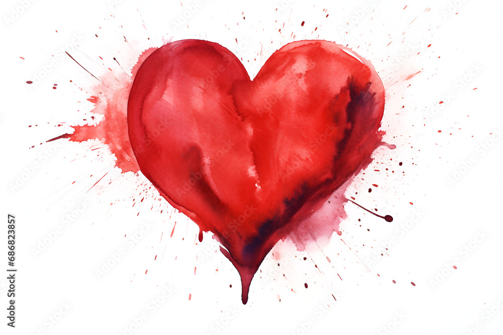 Hand-drawn painted red heart, Valentine's day. Generated AI Hand-drawn painted red heart, Valentine's day. Generated AI