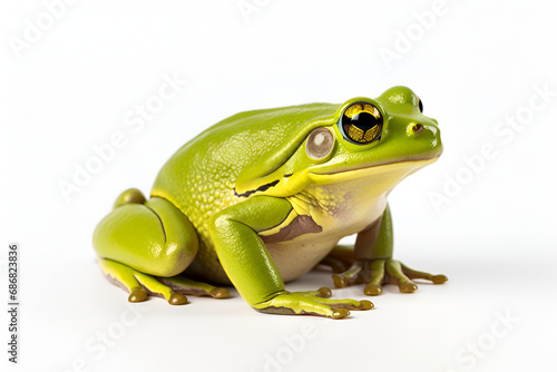 Green tree frog on white background. Generated AI