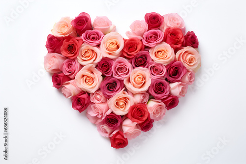 Heart Made of Roses Isolated on White Background. Generated AI