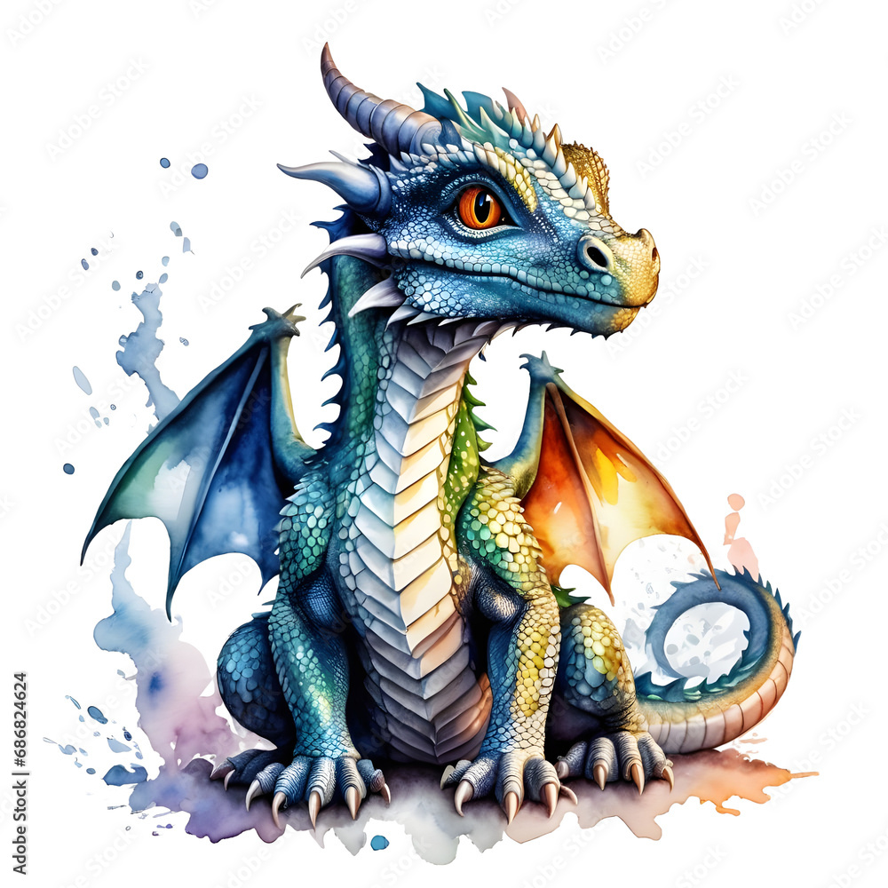 Fototapeta premium Dragon illustration, white Background, Green Dragon, colorfull Dragon