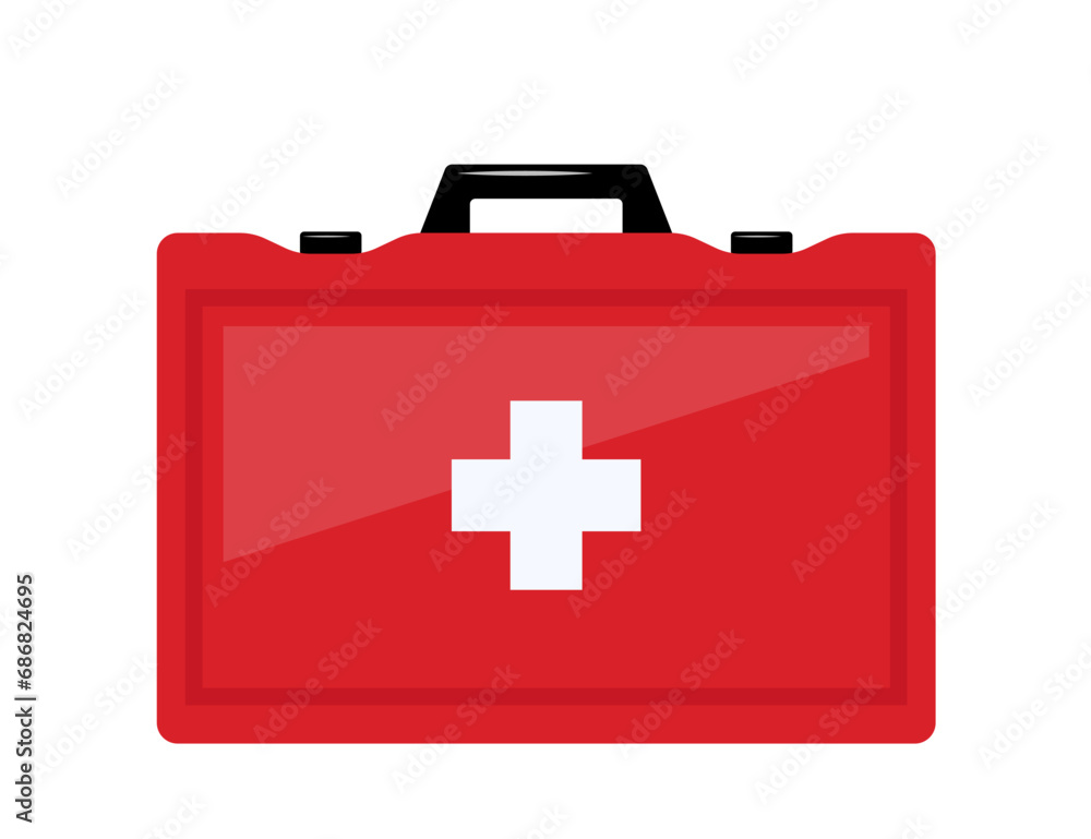 Red medical first aid kit, ambulance emergency box. Vector illustration. Red medical first aid kit, ambulance emergency box. Vector illustration.
